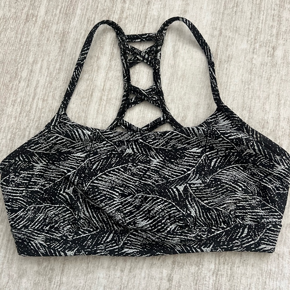All in Motion Black and White Leaf Print Sports Bra
